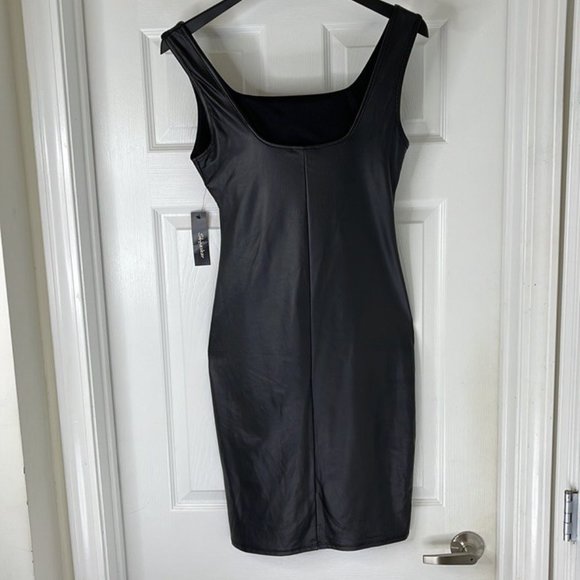 Shineatar Black  Faux Leather Dress Size: L - Picture 7 of 8